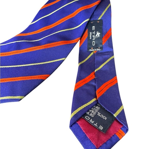 Etro Silk Blue/Purple Orange Striped Tie - Picture 2 of 3